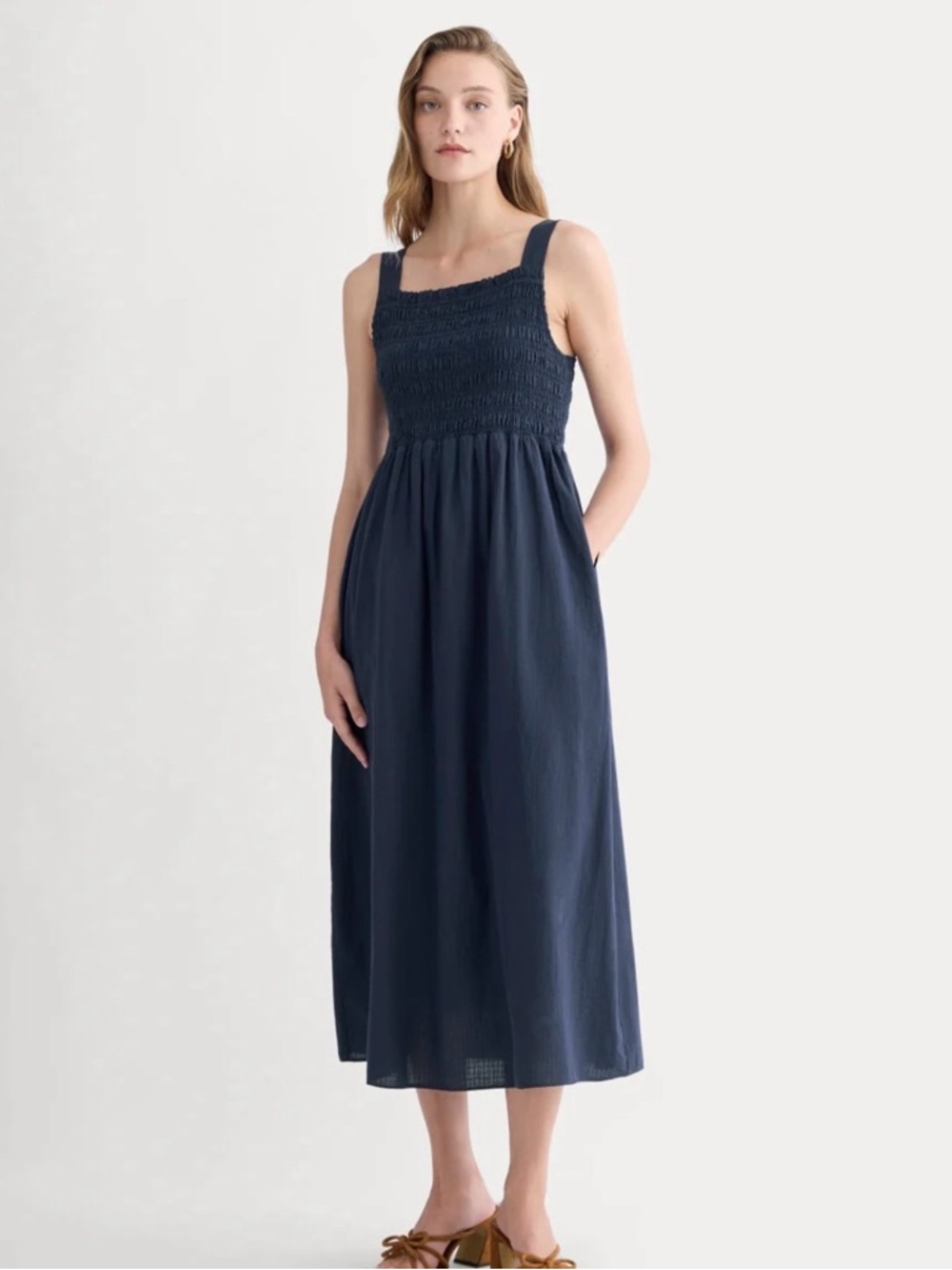 Everlane Organic Cotton The Gauze Smock Dress in Navy Size XS